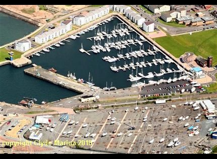 Aerial shot of Clyde Marina, narrow entrance is only closed in severe winter weather.