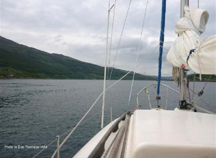 2. Entering Kyle Rhea from the South. Ferry under the forestay