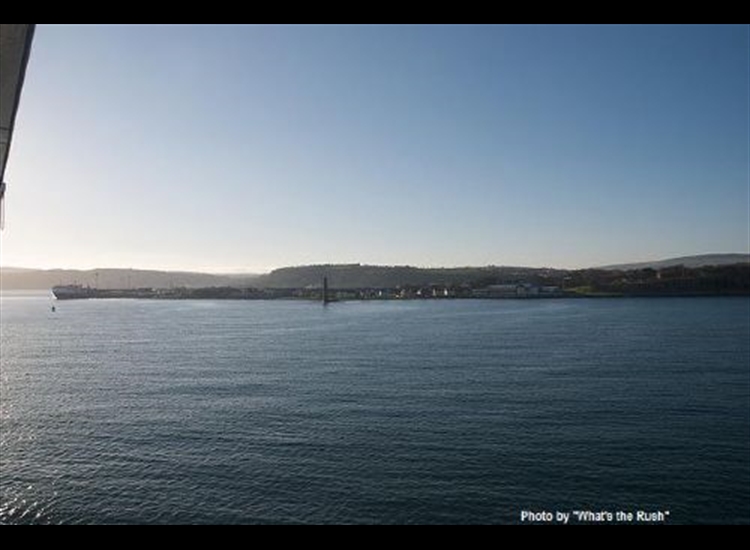 Entrance to Larne with Sandy Point centre and No2 buoy to left