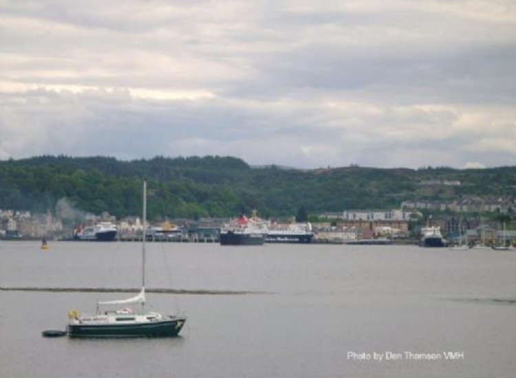 Oban Ferries with community moorings centre right