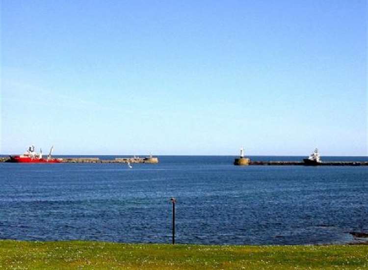 Peterhead harbour entrance from the shore