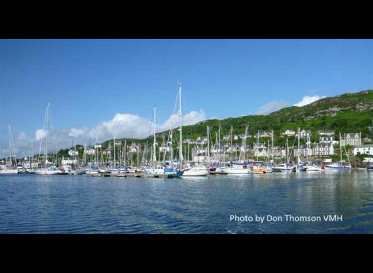 Tarbert visitors mooring pontoon from the approach
