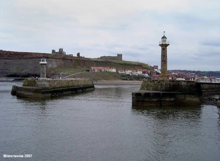 Entering Whitby, notice Conspic. ruins